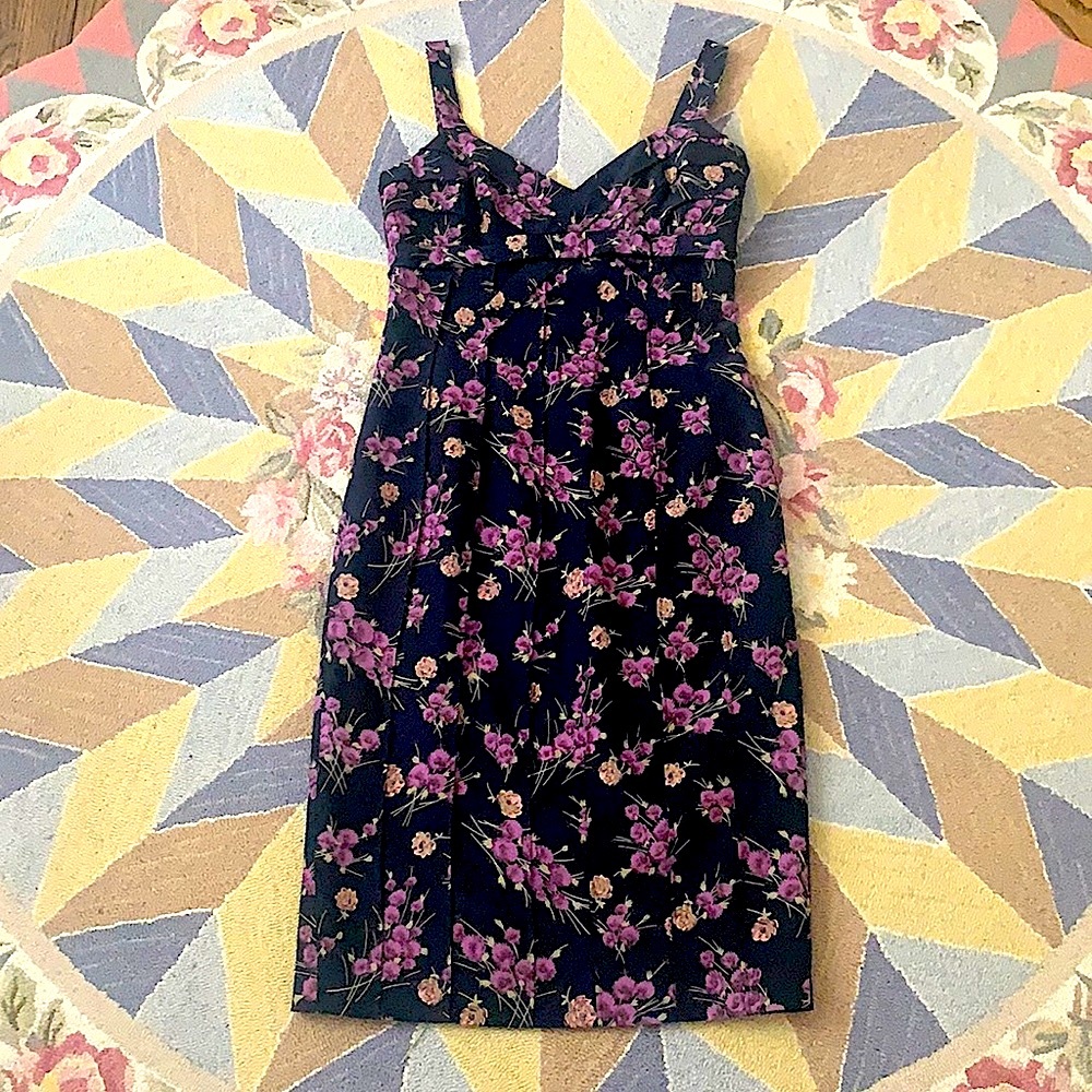 💜 VINTAGE BETSEY JOHNSON FLORAL BOW MINI/MIDI DRESS Y2K 90s COTTAGECORE XS S P - Picture 1 of 17